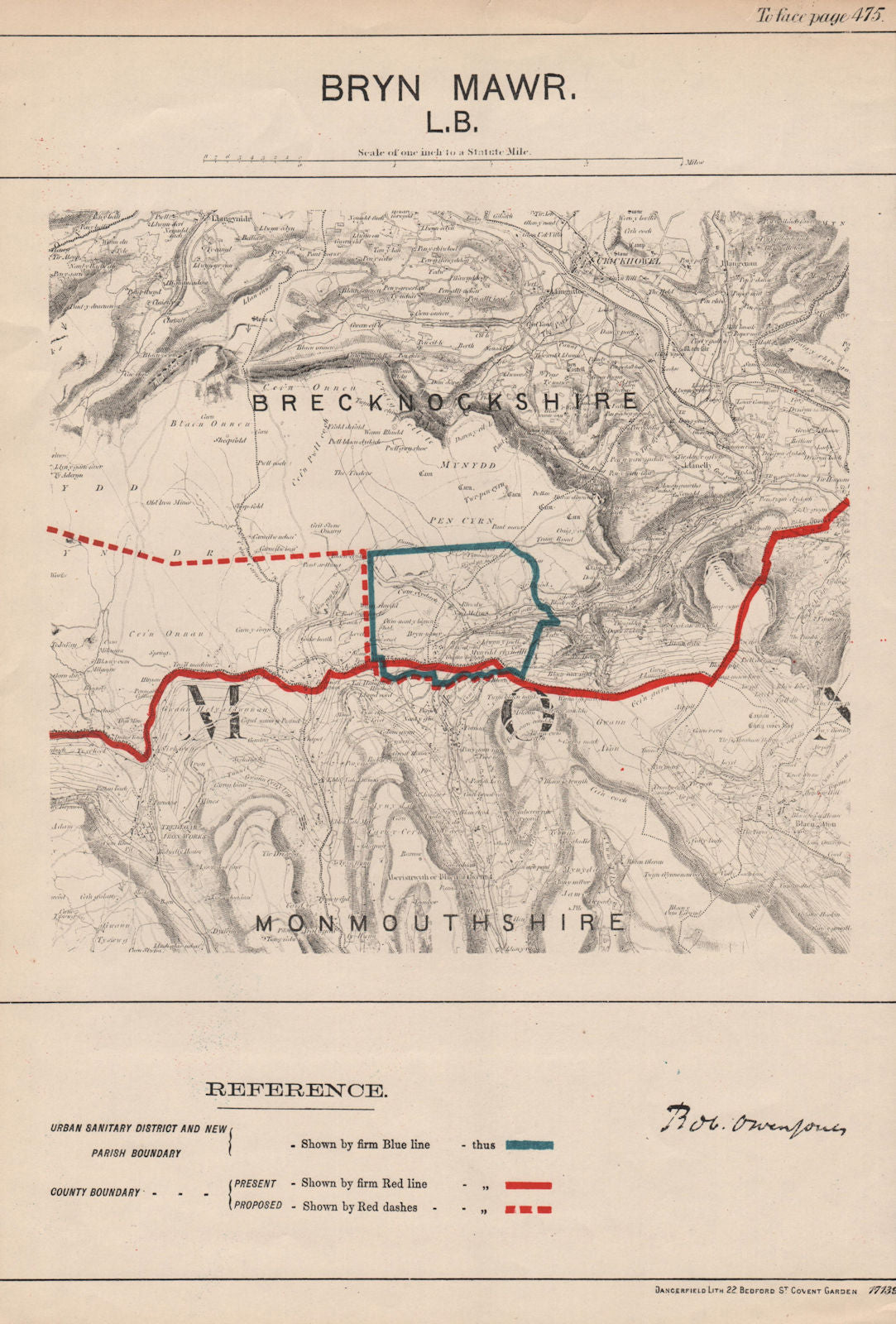Bryn Mawr. JONES. PARLIAMENTARY BOUNDARY COMMISSION 1888 old antique map chart